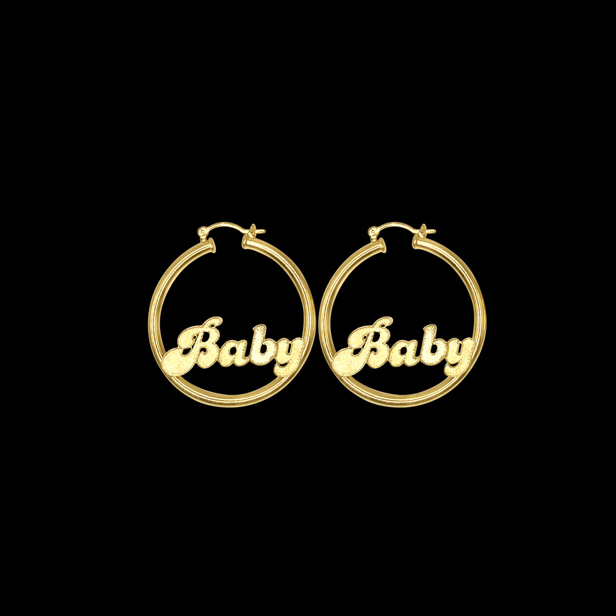 "Baby" Script Hoop Earrings